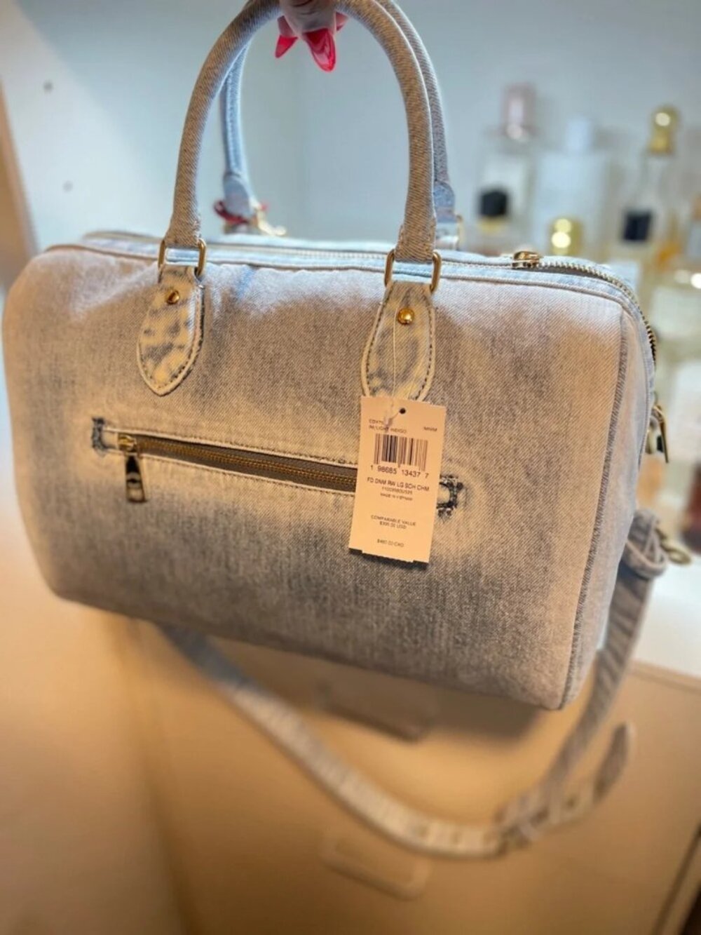 NWT - Rowan Large Satchel Bag In Loved Denim With Charms - Picture 2 of 9